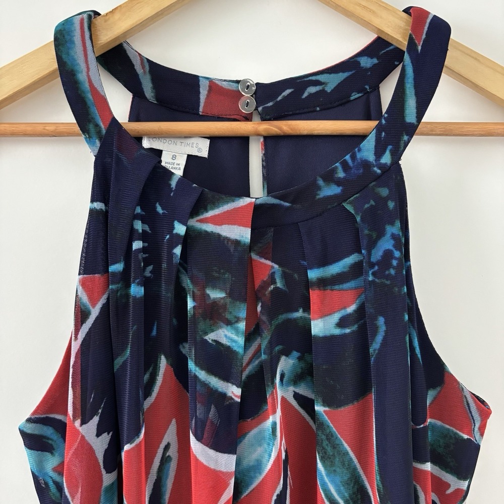 London Times | Women's Blue and Red Shift Sleeveless Lined Stretch Dress Size 8 - Picture 2 of 8